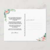 ベビーシャワー再調整された赤面ピンクフローラ 案内ポストカード (裏面)