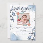 ベビーシャワー写真水カラーニュートラル 招待状 (正面)