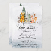 ベビーシャワー冬のウッドランド動物の休日 招待状 (正面/裏面)