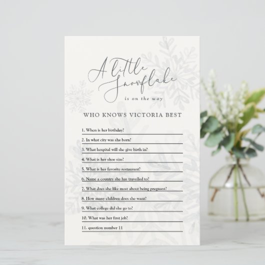 ベビーシャワー冬のスノーフレーク男女兼用クイズ (スタンド正面)