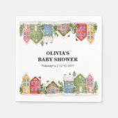 ベビーシャワー冬の雪の村 スタンダードカクテルナプキン (正面)