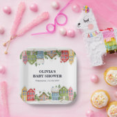 ベビーシャワー冬の雪の村 ペーパープレート (パーティー)