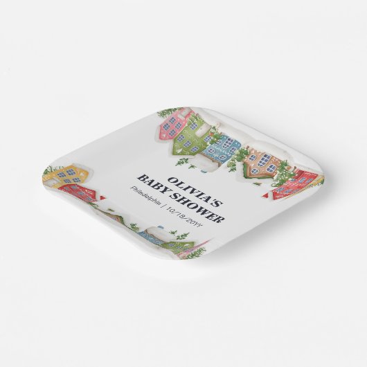 ベビーシャワー冬の雪の村 ペーパープレート (傾斜あり)