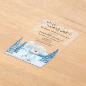 ベビーシャワー冬テディベア アクリル招待状 (レイダウン)