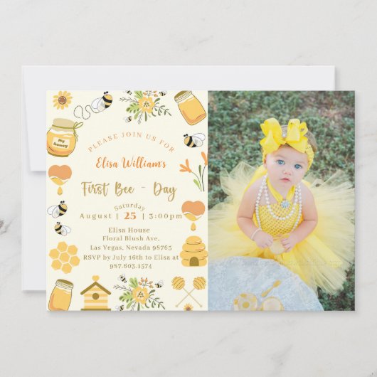 ベビーシャワー初日のビー写真 招待状 (正面)