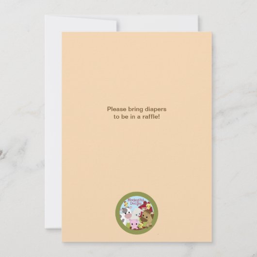 ベビーシャワー動物のエーカーの家畜の中立AAK 招待状 (裏面)