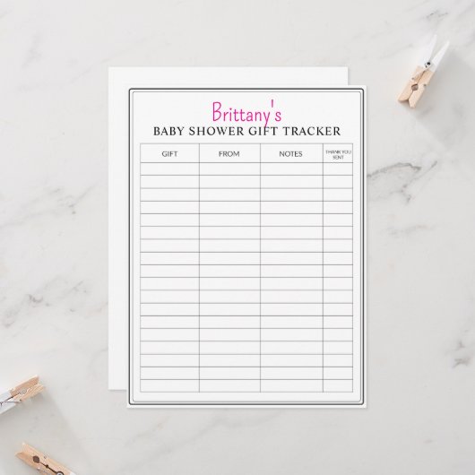 ベビーシャワー印刷可能ギフトトラッカー カード (正面/裏面インサイチュ)