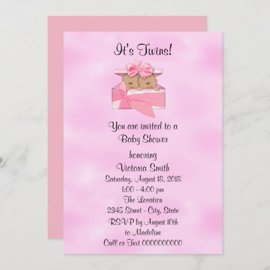 ベビーシャワー双子のエスニック·ベビーガール 招待状 (正面/裏面)