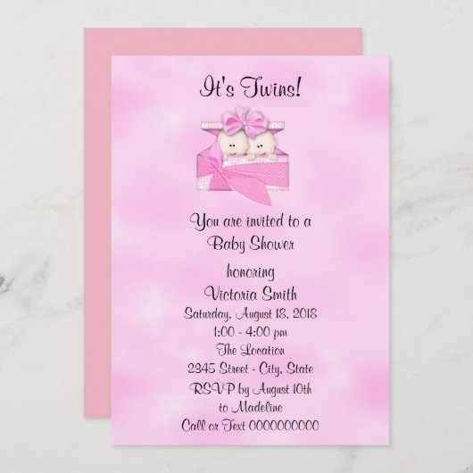 ベビーシャワー双子のベビーガール 招待状 (正面/裏面)