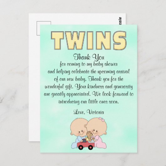 ベビーシャワー双子の男の子 ポストカード (正面/裏面)
