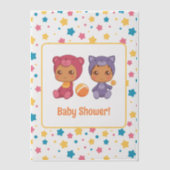 ベビーシャワー双子キャットベアースターダークインサート ベラム紙招待状 (正面)