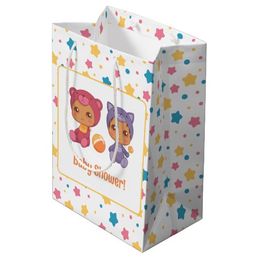 ベビーシャワー双子キャットベアースターダーク ミディアムペーパーバッグ (裏面アングル)