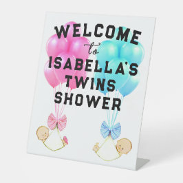 ベビーシャワー双生児と少女 台座サイン