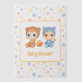 ベビーシャワー双生児キャットベアースターズ挿入 ベラム紙招待状 (正面)