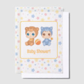 ベビーシャワー双生児キャットベアースターズ挿入 ベラム紙招待状 (オフセット)