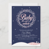 ベビーシャワー外で冷たいネイビーピンクの輝き 招待状 (正面)