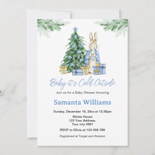ベビーシャワー外は寒い 招待状 (正面)