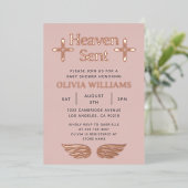 ベビーシャワー天国送信クロスエンジェルバラ金ゴールド 箔招待状 (立ち正面)