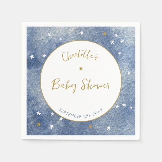 ベビーシャワー天星の水色パーソナライズされた スタンダードカクテルナプキン (正面)
