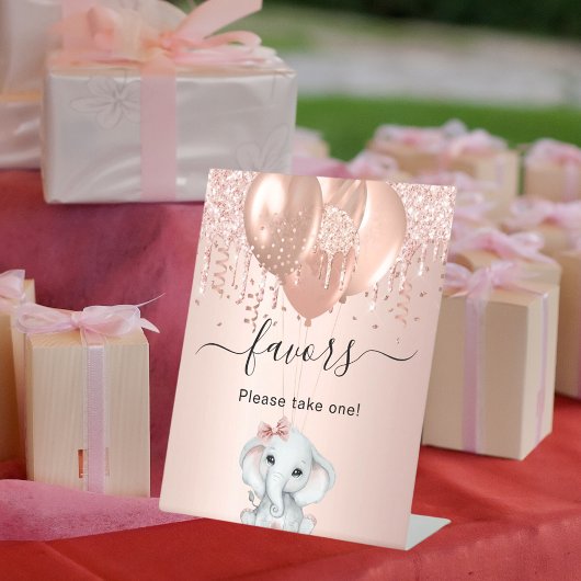 ベビーシャワー女の子の象バラ金ゴールドバルーンの好意 台座サイン