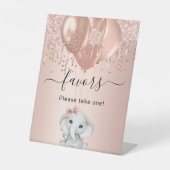 ベビーシャワー女の子の象バラ金ゴールドバルーンの好意 台座サイン (正面)