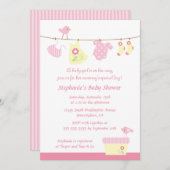 ベビーシャワー女の子の鳥の洗濯パーティの招待状 招待状 (正面/裏面)