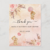 ベビーシャワー女の子テディベアのパンパサンキューカード ポストカード (正面)