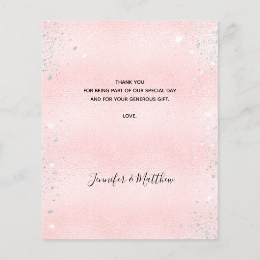 ベビーシャワー女の子テディベアーピンクサンキューカード (裏面)