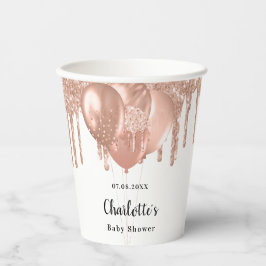 ベビーシャワー女の子バラ金ゴールドバルーン白 紙コップ