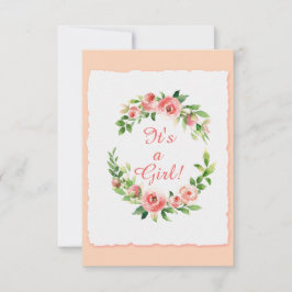 ベビーシャワー女の子ピンク招待状フラットカード