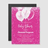 ベビーシャワー女の子ホットピンクの白いバルーン贅沢 マグネット招待状 (正面/裏面)