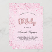 ベビーシャワー女の子赤面ピンクグリッターキラキラ 招待状 (正面/裏面)