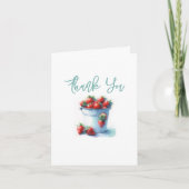 ベビーシャワー好みバッグ水色イチゴ サンキューカード (正面)