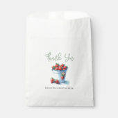 ベビーシャワー好みバッグ水色イチゴ フェイバーバッグ (正面)