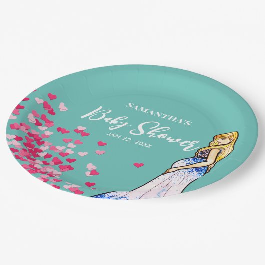 ベビーシャワー妊娠中の女性ロングドレスハート ペーパープレート (アングル)
