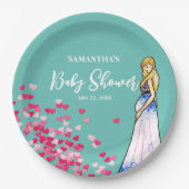 ベビーシャワー妊娠中の女性ロングドレスハート ペーパープレート (正面)