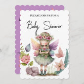 ベビーシャワー妖精とフローラリース招待状 招待状 (正面/裏面)