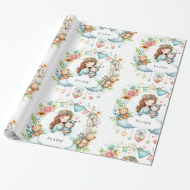 ベビーシャワー少年ブルーラッピング紙 ラッピングペーパー