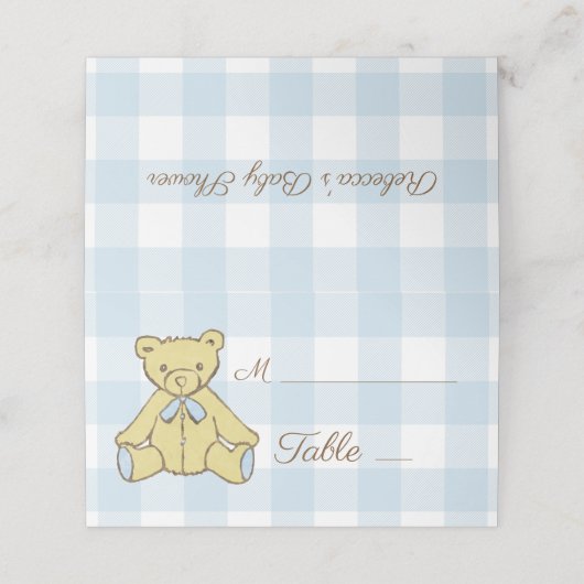 ベビーシャワー少年ベアーブルーホワイトプレイド プレイスカード (外部開封)