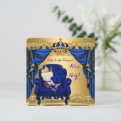 ベビーシャワー少年リトルプリンスブルー王室のゴールデン3 招待状 (スタンド正面)