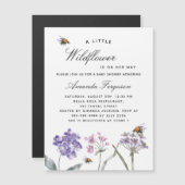 ベビーシャワー山花パープルピンクのミツバチ贅沢 マグネット招待状 (正面/裏面)