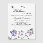 ベビーシャワー山花パープルピンクのミツバチ贅沢 マグネット招待状 (正面)