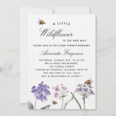 ベビーシャワー山花パープルピンクのミツバチ贅沢 招待状 (正面)