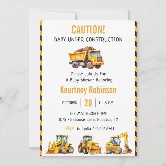 ベビーシャワー建築下の少年パーティー 招待状 (正面)