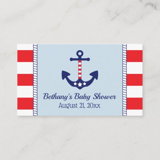 ベビーシャワー愛国的いかりおむつラッフルチケット エンクロージャーカード (裏面)