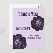 ベビーシャワー感謝状 パープルの花 ありがとう ポストカード (正面/裏面)