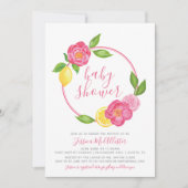 ベビーシャワー招待サマーシトラスストライプフローラ 招待状 (正面)
