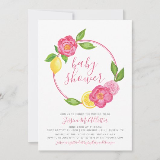 ベビーシャワー招待サマーシトラスストライプフローラ 招待状 (正面)
