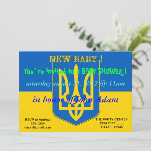 ベビーシャワー招待状とウクライナ国旗 招待状 (スタンド正面)