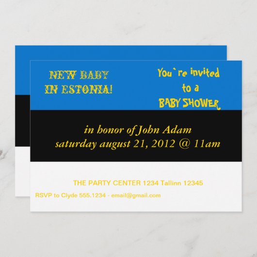 ベビーシャワー招待状とエストニア国旗 招待状 (正面/裏面)